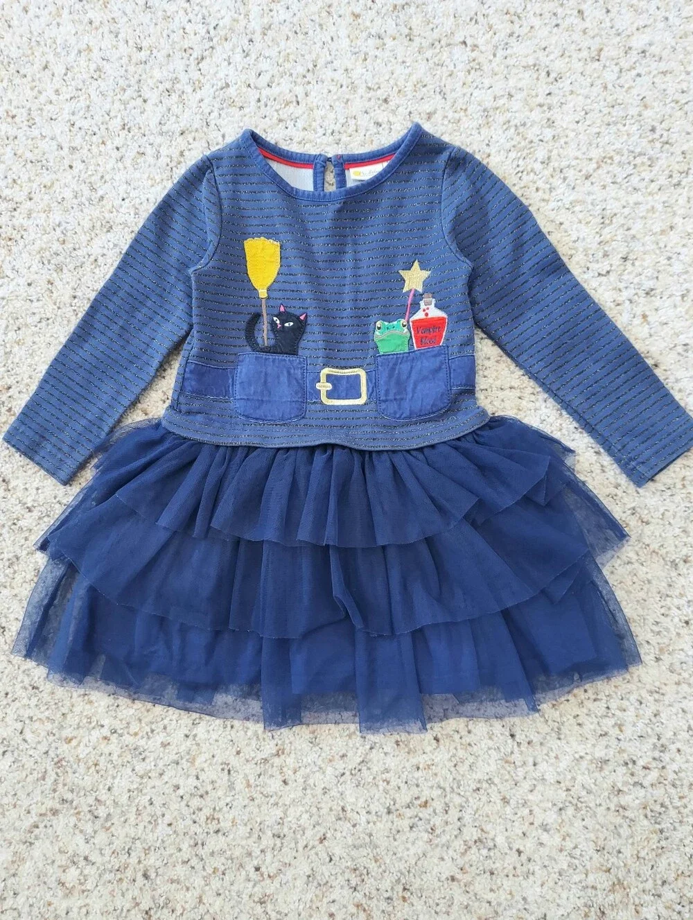 Mini Boden Starboard Blue Witch Halloween Tulle Dress Girl 3-4 Yrs